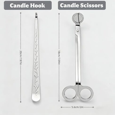 Premium Candle Care Set, 2-Piece Stainless Steel Wick Trimmer Scissors and Hook, 7.87-inch Length, Exquisitely Carved Design with Comfortable Grip in Saudi Arabia