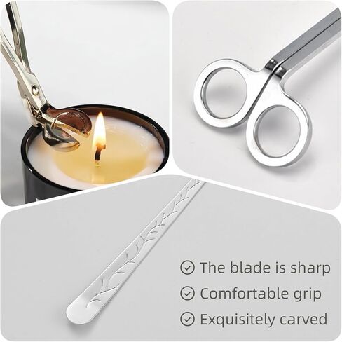 Premium Candle Care Set, 2-Piece Stainless Steel Wick Trimmer Scissors and Hook, 7.87-inch Length, Exquisitely Carved Design with Comfortable Grip in Saudi Arabia