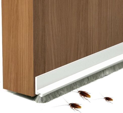 ممسحة باب لأسفل الباب، تصميم متكامل بطول 39.2 بوصة مع فرشاة، سدادة مسودة ذاتية اللصق أسفل الباب لأسفل الباب، مانع تسرب الغبار/الضوضاء/عزل الهواء الساخن أو البارد، أبيض 2 بوصة عرض in Kuwait