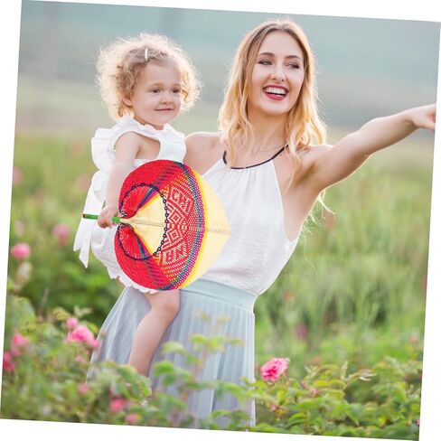 Handmade Woven Fan Summer Peach Shape Portable Decorative Cooling Fan for Adults and Boys and Girls for Outdoor Events and Festivals in Saudi Arabia