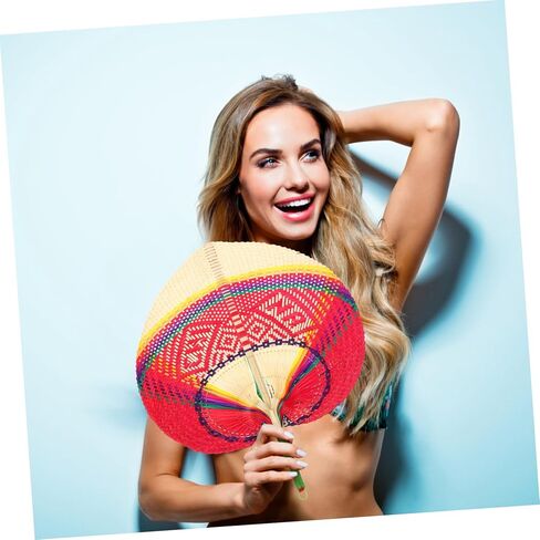 Handmade Woven Fan Summer Peach Shape Portable Decorative Cooling Fan for Adults and Boys and Girls for Outdoor Events and Festivals in Saudi Arabia