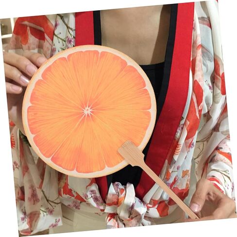 Handheld Orange Fan Decorative Paddle Fan for Summer Cooling Vibrant Fruit Design for Weddings Showers and Outdoor Events Easy to Clean with Smooth Lacquered Finish in Saudi Arabia