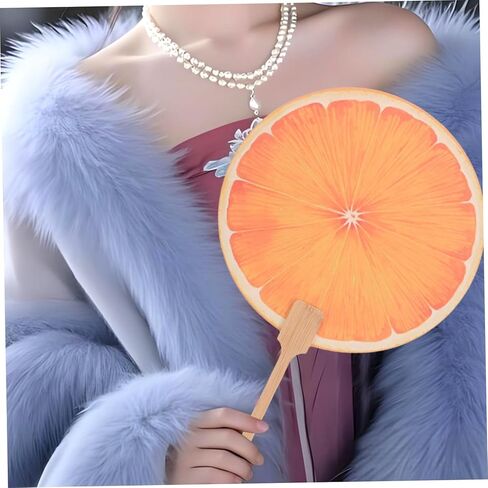 Handheld Orange Fan Decorative Paddle Fan for Summer Cooling Vibrant Fruit Design for Weddings Showers and Outdoor Events Easy to Clean with Smooth Lacquered Finish in Saudi Arabia