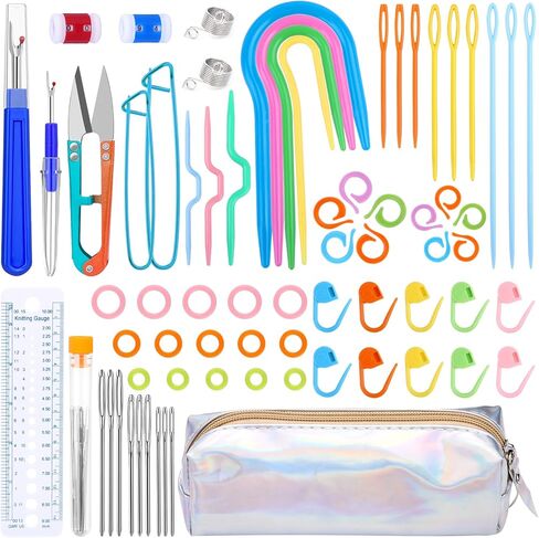 18 PCS Knitting Stitch Holders,6 Sizes Yarn Stitch Holder Set for Crochet Knitting Needle Aluminum Stitch Holders Safety Pins with 100 Locking Stitch Markers in Kuwait