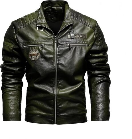 مخصص للدراجات النارية السترات الشتاء سترة رجالي سترة جلدية عادية الرجال بولي Leather الجلود السائق سترة Vintage المعاطف الكلاسيكية in Kuwait