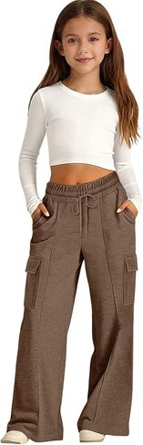Girls Oversized Wide Leg Sweatpants Kids Cute Baggy Cargo Sweat Pants Drawstring Straight Leg Joggers Loose Casual Streetwear in Saudi Arabia