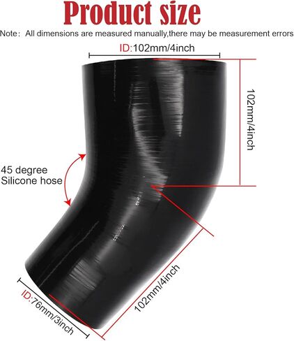 45 Degree ID 3 to 4 inches Elbow Silicone Reducer Coupler Hose 4 Ply Polyester Reinforcement with 2 Steel T Clamps for Intercooler Turbo Intake Pipe in Kuwait