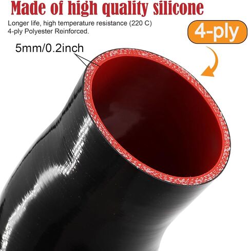 45 Degree ID 3 to 4 inches Elbow Silicone Reducer Coupler Hose 4 Ply Polyester Reinforcement with 2 Steel T Clamps for Intercooler Turbo Intake Pipe in Kuwait