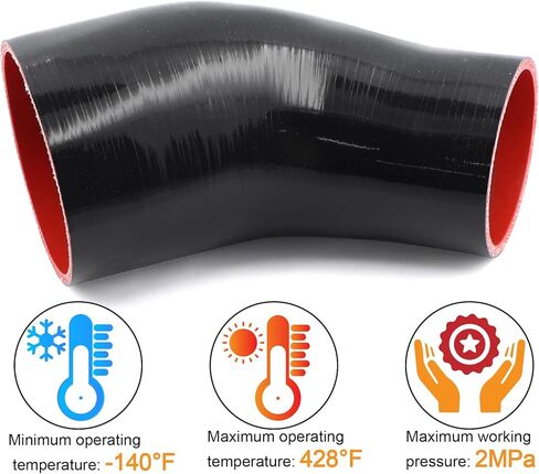 45 Degree ID 3 to 4 inches Elbow Silicone Reducer Coupler Hose 4 Ply Polyester Reinforcement with 2 Steel T Clamps for Intercooler Turbo Intake Pipe in Kuwait