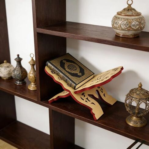 حامل كتب القرآن الكريم الإسلامي من KYMY - حامل قراءة القرآن الكريم المنحوت الخشبي القابل للطي للقرآن والقرآن وكتب الكتاب المقدس وحامل كتب الصلاة الإسلامية لديكور رمضان والعيد in Kuwait