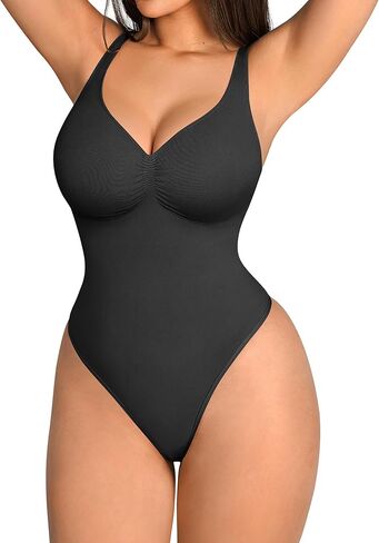 FeelinGirl Shapewear Bodysuits for Women Tummy Control Thong Seamless V Neck Compression Body Suits Corset Top in Saudi Arabia