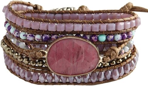 ZOSOJONA أساور ملفوفة مصنوعة يدويًا من حجر الكريستال الفيروزي الطبيعي مجموعة متنوعة من الخرز المطرز in Kuwait