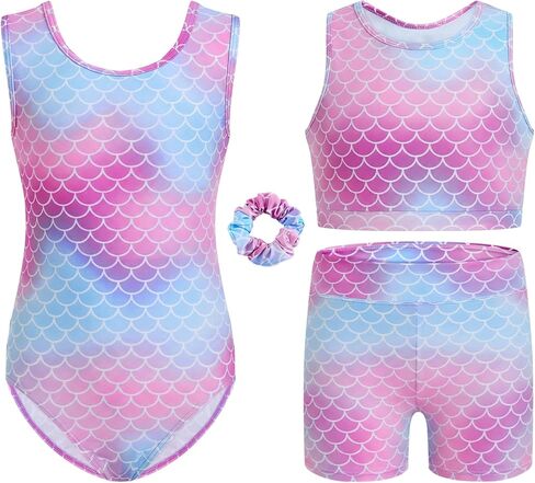 مجموعة ملابس الجمباز للفتيات من Gogokids مكونة من 4 قطع، ملابس رقص بدون أكمام مع شورت وقميص قصير، زي رقص قابل للتمدد للأطفال من 5 إلى 12 عامًا in Kuwait