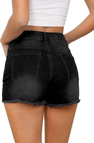 Women's High Waisted Denim Shorts, Stretchy Distressed Jean Shorts, Summer Casual Ripped Hot Pants for Beach & Festival in Saudi Arabia