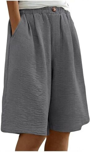 Women Summer Bermuda Short 10'' Knee Length Elastic Waist Beach Lounge Workout Casual Long Short in Saudi Arabia