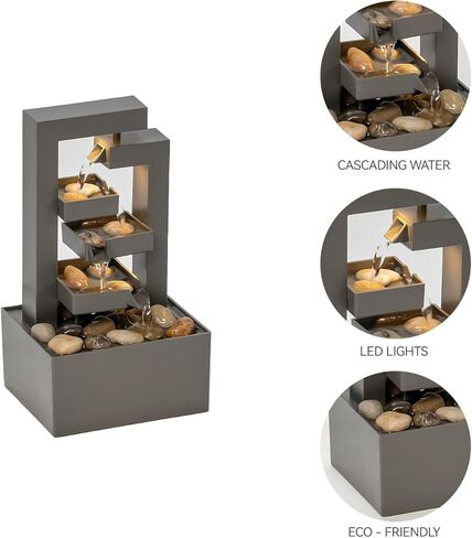 Tabletop Water Fountain - Indoor Zen Relaxation Waterfall with Soothing Sound for Office & Home Decor - Small Desktop Water Feature with Natural Stones for Bedroom, 9.65" Tall in Saudi Arabia