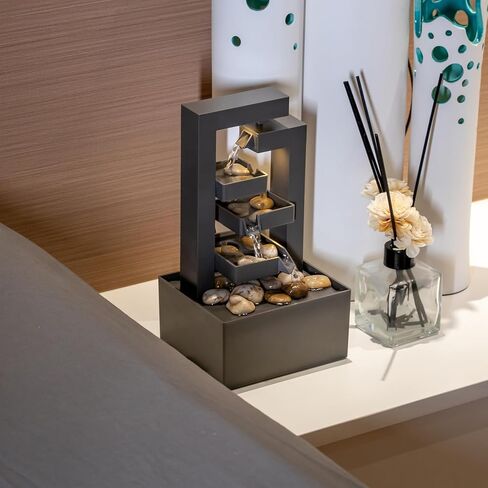 Tabletop Water Fountain - Indoor Zen Relaxation Waterfall with Soothing Sound for Office & Home Decor - Small Desktop Water Feature with Natural Stones for Bedroom, 9.65" Tall in Saudi Arabia