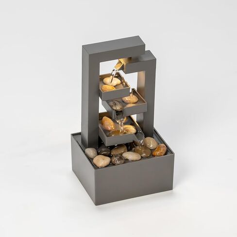 Tabletop Water Fountain - Indoor Zen Relaxation Waterfall with Soothing Sound for Office & Home Decor - Small Desktop Water Feature with Natural Stones for Bedroom, 9.65" Tall in Saudi Arabia
