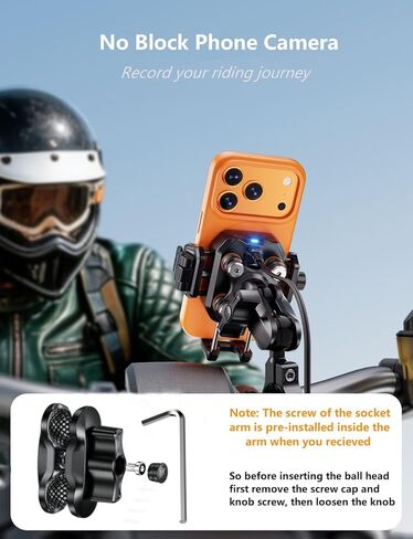 Kewig Motorcycle Phone Mount with Qi 15W Wireless Charger & 36W PD/USB C Fast Charging Port, Anti-Theft Handlebar Cellphone Holder with Vibration Dampener for Bike Scooter ATV, Fit 5.4-7.2" Phone in Saudi Arabia