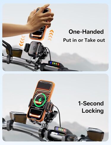 Kewig Motorcycle Phone Mount with Qi 15W Wireless Charger & 36W PD/USB C Fast Charging Port, Anti-Theft Handlebar Cellphone Holder with Vibration Dampener for Bike Scooter ATV, Fit 5.4-7.2" Phone in Saudi Arabia