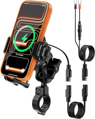 Kewig Motorcycle Phone Mount with Qi 15W Wireless Charger & 36W PD/USB C Fast Charging Port, Anti-Theft Handlebar Cellphone Holder with Vibration Dampener for Bike Scooter ATV, Fit 5.4-7.2" Phone in Saudi Arabia