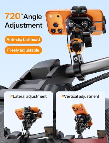 Kewig Motorcycle Phone Mount with Qi 15W Wireless Charger & 36W PD/USB C Fast Charging Port, Anti-Theft Handlebar Cellphone Holder with Vibration Dampener for Bike Scooter ATV, Fit 5.4-7.2" Phone in Saudi Arabia
