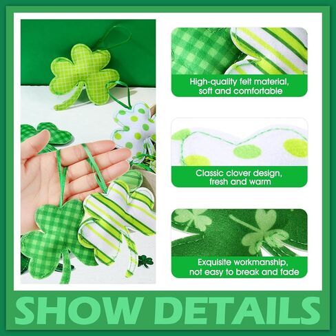 Tatuo 27 Pieces St. Patrick Day Shamrocks Ornament for Tree Fabric Green 3D Large Felt Lucky Hanging Shamrock Decorations for Tree Irish Home Festival Party Supplies(Classic Style) in Saudi Arabia