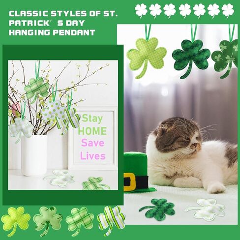 Tatuo 27 Pieces St. Patrick Day Shamrocks Ornament for Tree Fabric Green 3D Large Felt Lucky Hanging Shamrock Decorations for Tree Irish Home Festival Party Supplies(Classic Style) in Saudi Arabia