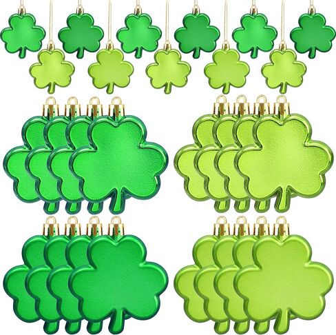 24 PCS St. Patrick's Day Shamrock Ornaments 2 Inch Good Luck Clover Hanging Bauble for Tree Plastic Green Trefoil Ornaments for Spring Lucky Irish Party Home Table Shelf Hanging Decoration in Saudi Arabia