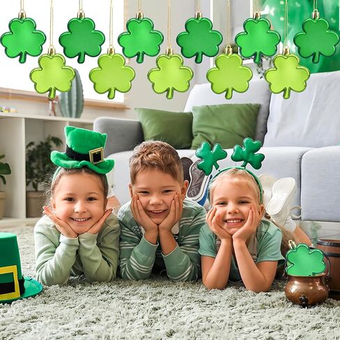 24 PCS St. Patrick's Day Shamrock Ornaments 2 Inch Good Luck Clover Hanging Bauble for Tree Plastic Green Trefoil Ornaments for Spring Lucky Irish Party Home Table Shelf Hanging Decoration in Saudi Arabia