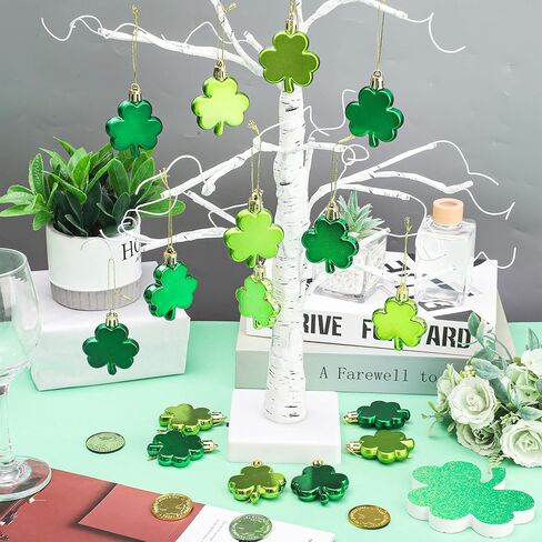 24 PCS St. Patrick's Day Shamrock Ornaments 2 Inch Good Luck Clover Hanging Bauble for Tree Plastic Green Trefoil Ornaments for Spring Lucky Irish Party Home Table Shelf Hanging Decoration in Saudi Arabia