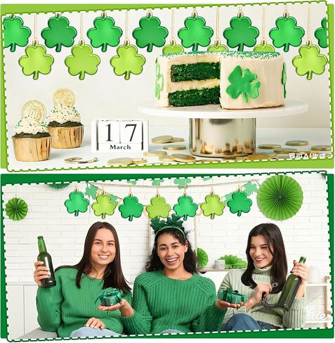 24 PCS St. Patrick's Day Shamrock Ornaments 2 Inch Good Luck Clover Hanging Bauble for Tree Plastic Green Trefoil Ornaments for Spring Lucky Irish Party Home Table Shelf Hanging Decoration in Saudi Arabia