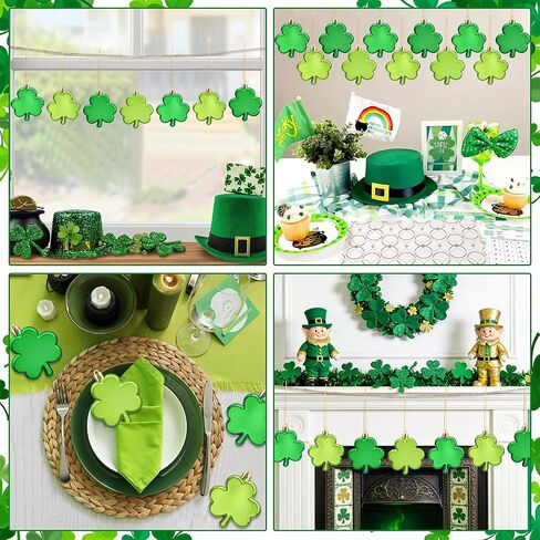 24 PCS St. Patrick's Day Shamrock Ornaments 2 Inch Good Luck Clover Hanging Bauble for Tree Plastic Green Trefoil Ornaments for Spring Lucky Irish Party Home Table Shelf Hanging Decoration in Saudi Arabia