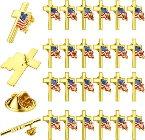 24 Pcs Patriotic Cross with Waving American Flag Metal USA Flag Lapel Pins for American Patriotic Suits Jackets Hats Backpacks Clothes Decor in Saudi Arabia
