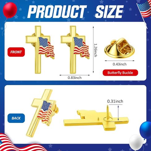 24 Pcs Patriotic Cross with Waving American Flag Metal USA Flag Lapel Pins for American Patriotic Suits Jackets Hats Backpacks Clothes Decor in Saudi Arabia