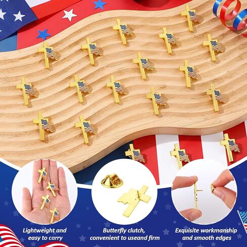 24 Pcs Patriotic Cross with Waving American Flag Metal USA Flag Lapel Pins for American Patriotic Suits Jackets Hats Backpacks Clothes Decor in Saudi Arabia