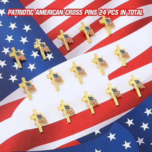 24 Pcs Patriotic Cross with Waving American Flag Metal USA Flag Lapel Pins for American Patriotic Suits Jackets Hats Backpacks Clothes Decor in Saudi Arabia