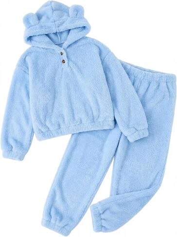 Arssm Girls Fuzzy Pants Set Bear Ear Fuzzy Hoodie Sweatshirt and Sweatpant Kids Clothing Sets in Saudi Arabia