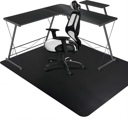 سجادة كرسي سالوس للأرضيات المغطاة بالسجاد، 46 بوصة × 60 بوصة سجادة كرسي شديدة التحمل للسجاد، سجادة أرضية من الفينيل مع مقابض، حامي الأرضية بالسجاد، سجادة مكتب كمبيوتر متدحرجة للمكتب المنزلي (أسود) in Kuwait