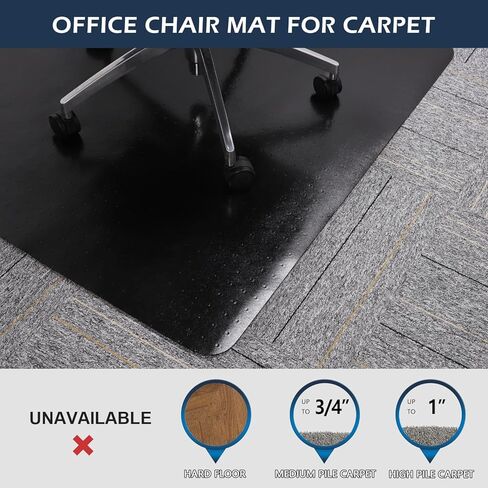 سجادة كرسي سالوس للأرضيات المغطاة بالسجاد، 46 بوصة × 60 بوصة سجادة كرسي شديدة التحمل للسجاد، سجادة أرضية من الفينيل مع مقابض، حامي الأرضية بالسجاد، سجادة مكتب كمبيوتر متدحرجة للمكتب المنزلي (أسود) in Kuwait