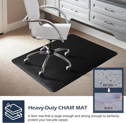 سجادة كرسي سالوس للأرضيات المغطاة بالسجاد، 46 بوصة × 60 بوصة سجادة كرسي شديدة التحمل للسجاد، سجادة أرضية من الفينيل مع مقابض، حامي الأرضية بالسجاد، سجادة مكتب كمبيوتر متدحرجة للمكتب المنزلي (أسود) in Kuwait