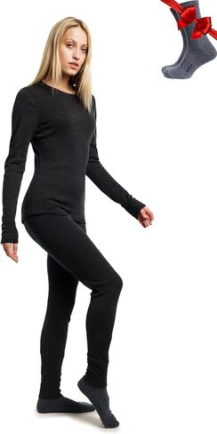 Merino Wool Base Layer Women - 100% Merino Wool Midweight Long Sleeve Thermal Shirt, Thermal Bottom and Socks (Small, Charcoal Grey 250) in Saudi Arabia