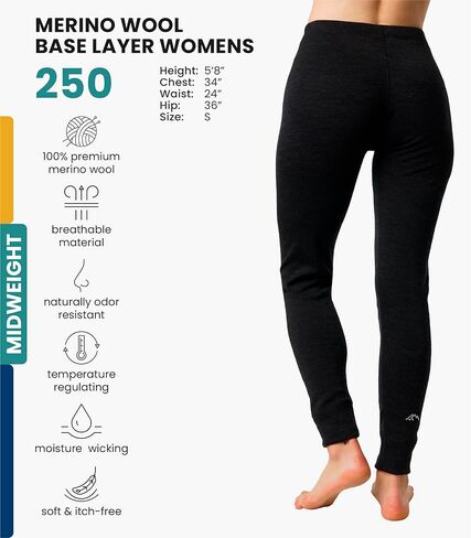Merino Wool Base Layer Women - 100% Merino Wool Midweight Long Sleeve Thermal Shirt, Thermal Bottom and Socks (Small, Charcoal Grey 250) in Saudi Arabia