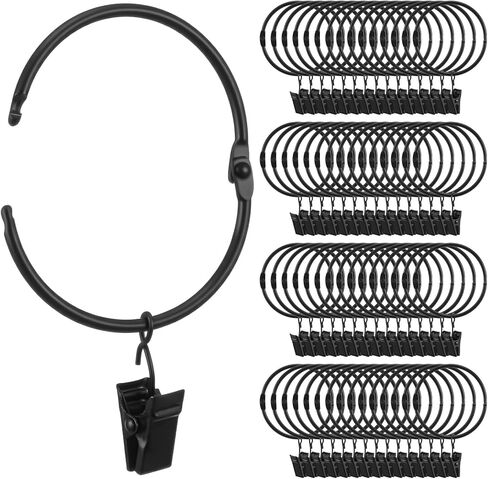 60 Pcs Metal Curtain Rings with Clips, Openable Drapery Rings for Windows Rods, 2 Inch Heavy Duty Rustproof Decorative Vintage Drapery Curtain Rods Hangers, Black in Saudi Arabia