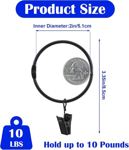 60 Pcs Metal Curtain Rings with Clips, Openable Drapery Rings for Windows Rods, 2 Inch Heavy Duty Rustproof Decorative Vintage Drapery Curtain Rods Hangers, Black in Saudi Arabia