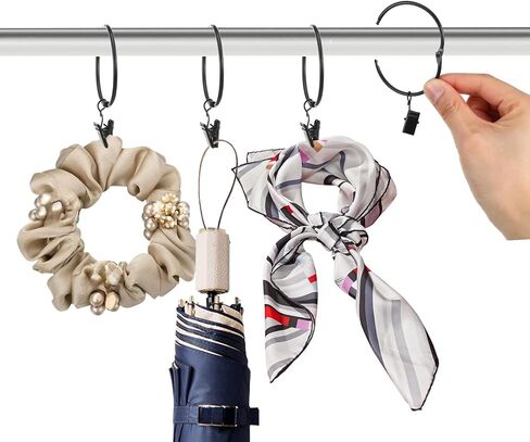 60 Pcs Metal Curtain Rings with Clips, Openable Drapery Rings for Windows Rods, 2 Inch Heavy Duty Rustproof Decorative Vintage Drapery Curtain Rods Hangers, Black in Saudi Arabia