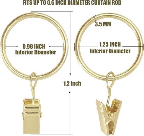 40 Pack Metal Curtain Rings with Clips, Curtain Clip Rings Hooks for Hanging Drapery Drapes Bows, Curtain Rod Rings 1.4 inch Interior Diameter (Gold) in Saudi Arabia