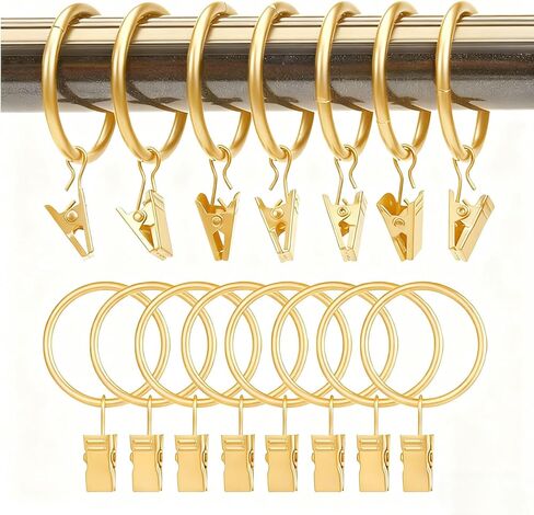 40 Pack Metal Curtain Rings with Clips, Curtain Clip Rings Hooks for Hanging Drapery Drapes Bows, Curtain Rod Rings 1.4 inch Interior Diameter (Gold) in Saudi Arabia