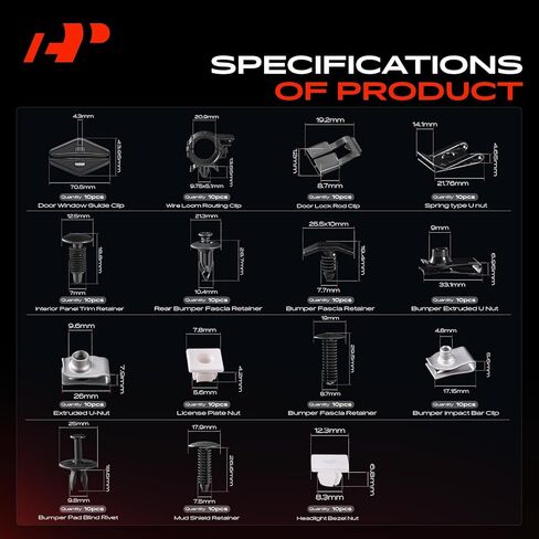 A-Premium 15 مقاسًا 42.88oz مجموعة مشابك تثبيت قفل نافذة الباب الممتص للصدمات متوافقة مع Oldsmobile Silhouette 1990-1996 Mud Shield Car 150 قطعة من المسامير البلاستيكية مثبتات الدفع، مع أداة إزالة in Kuwait