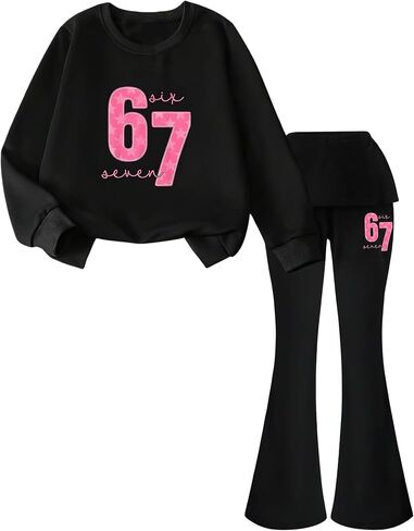 Girls 2 Piece Outfits Long Sleeve Letter Printed Sweatshirt & Flared Pants Fall Clothing Set Size 7-14 Years in Saudi Arabia